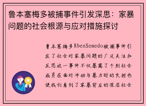 鲁本塞梅多被捕事件引发深思：家暴问题的社会根源与应对措施探讨